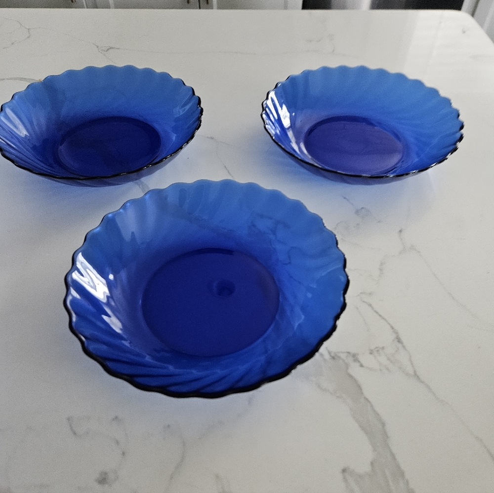 3 Vintage Made in France Arcoroc Cobalt Blue Salad Bowls